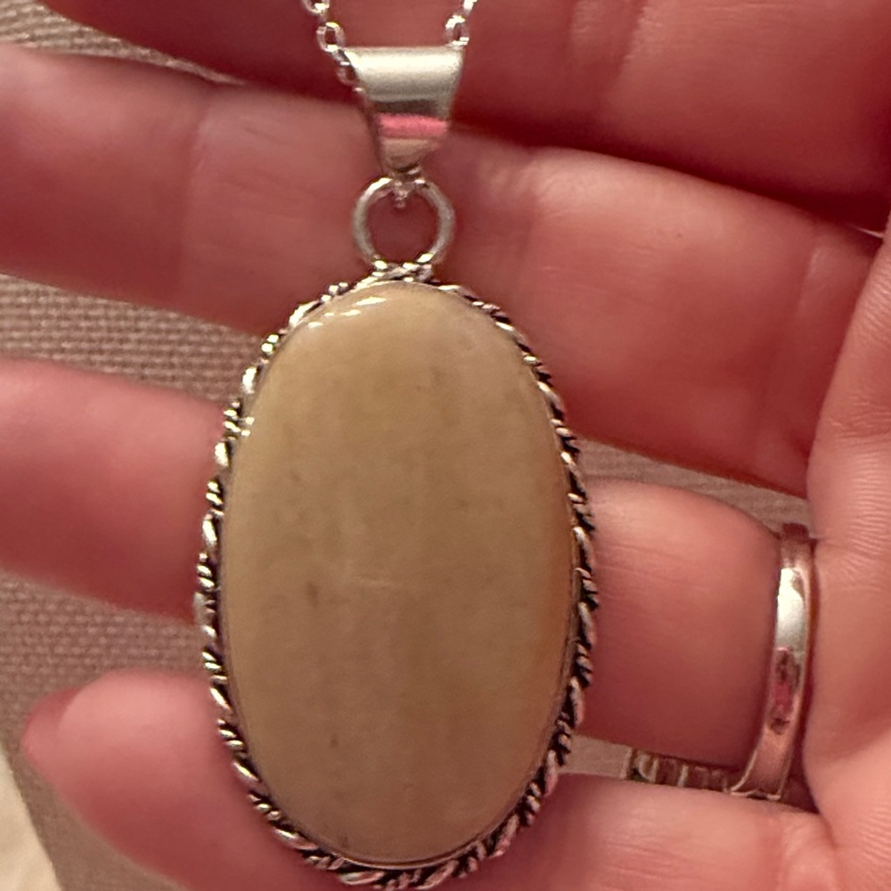Sterling Silver Necklace with Yellow Calcite Pendant Necklace